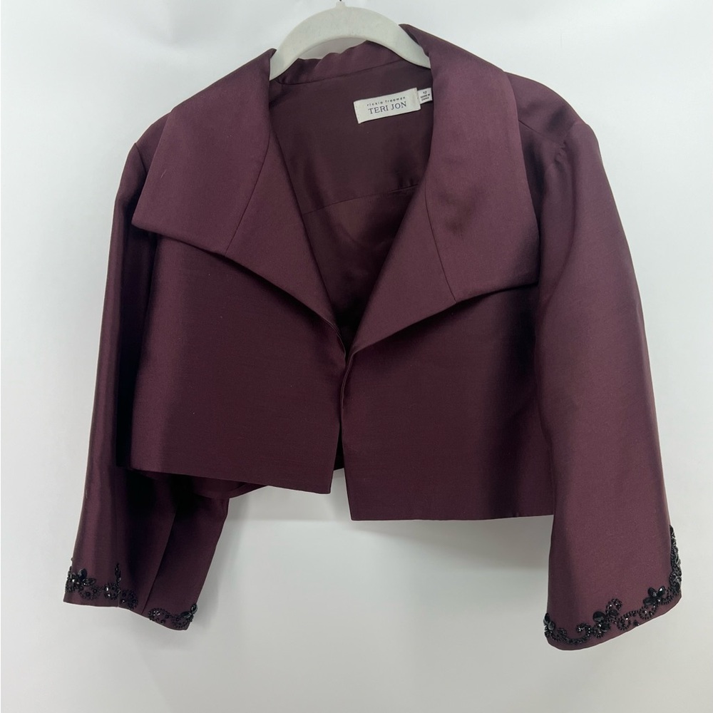 Rickie Freeman Teri Jon Beaded Silk Burgundy Wine Full Length Evening Dress 12 - Picture 8 of 15